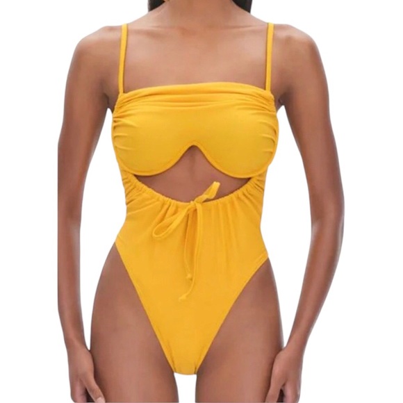 ANDREA IYAMAH Sunshine Yellow Tiaca Underwire Keyhole One Piece Swimsuit Medium - Picture 1 of 9